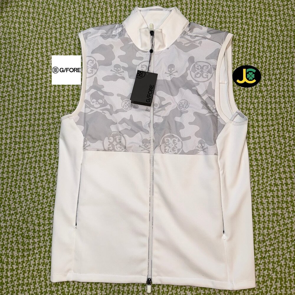 G/Fore G4 Exploded Camo Mens Medium White Full Zip Golf Vest NEW NWT GMO000008